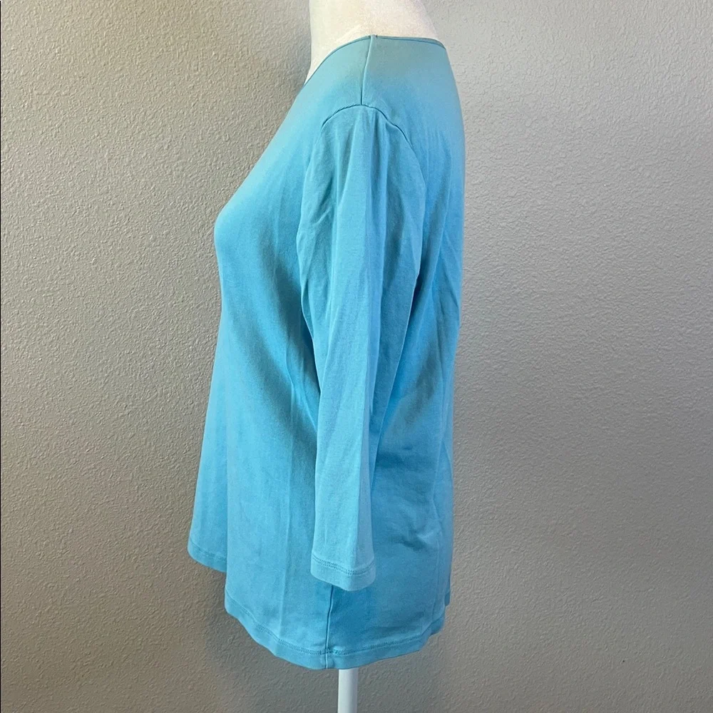 Christopher & Banks Satin Trim Crewneck 3/4 Sleeve TShirt Blue Size Large - Picture 5 of 8